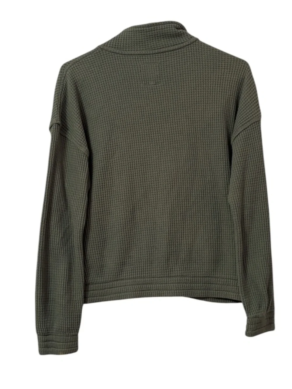 Aerie Waffle Knit Sage Green Quarter Zip Cropped Sweatshirt